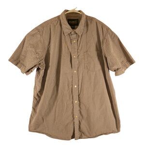 Eddie Bauer shirt mens XL XLarge gray checker plaid short sleeve button hiking